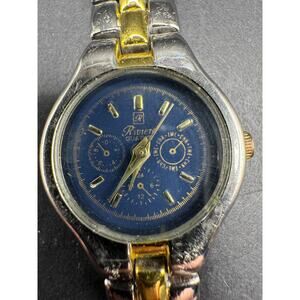 Vintage Riviera Quartz Watch 23 mm Women Gold Silver Two Tone Blue Dial